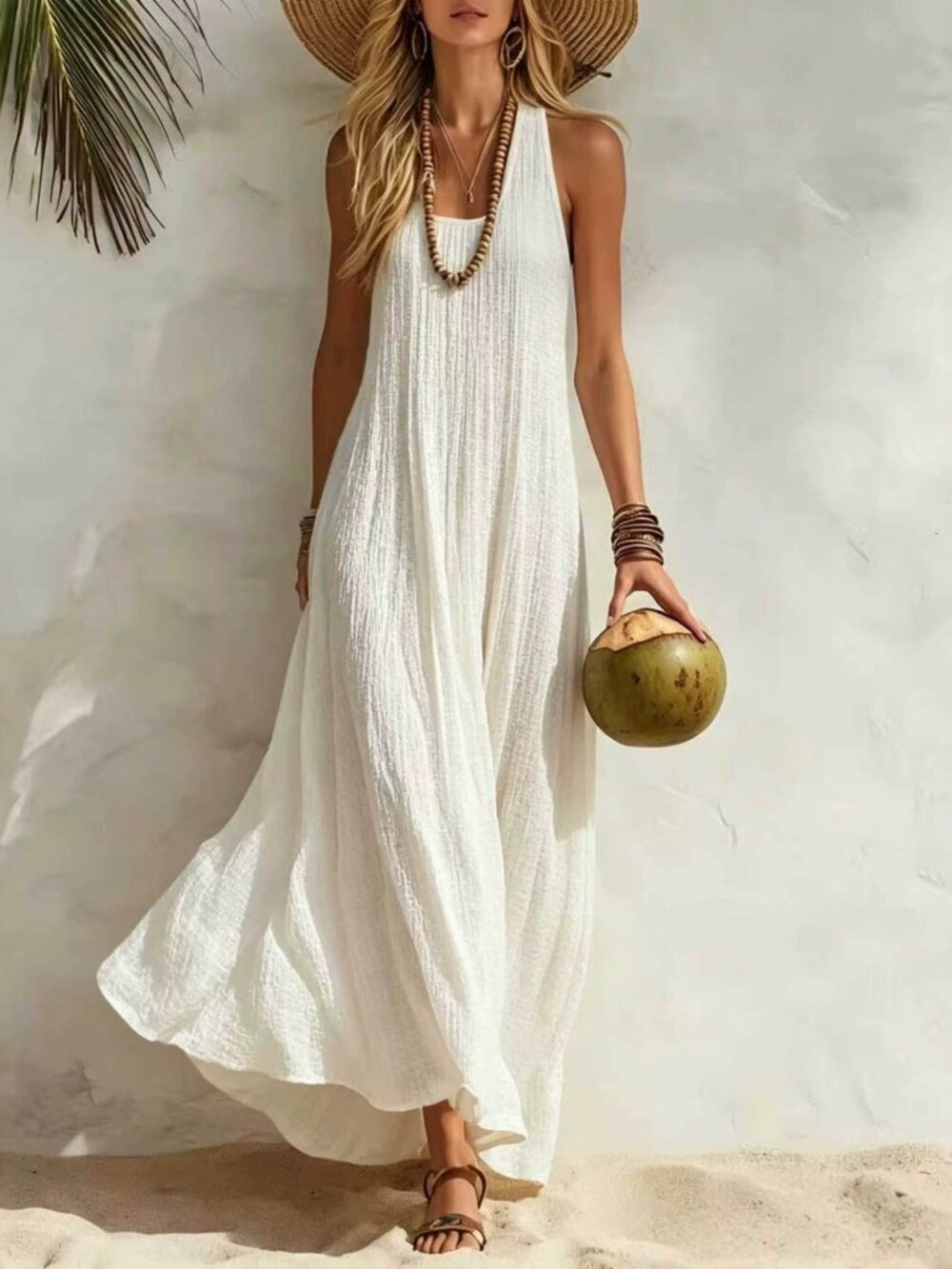 Women's White Striped Collared Short-Sleeve Relaxed Maxi Shirt Dress